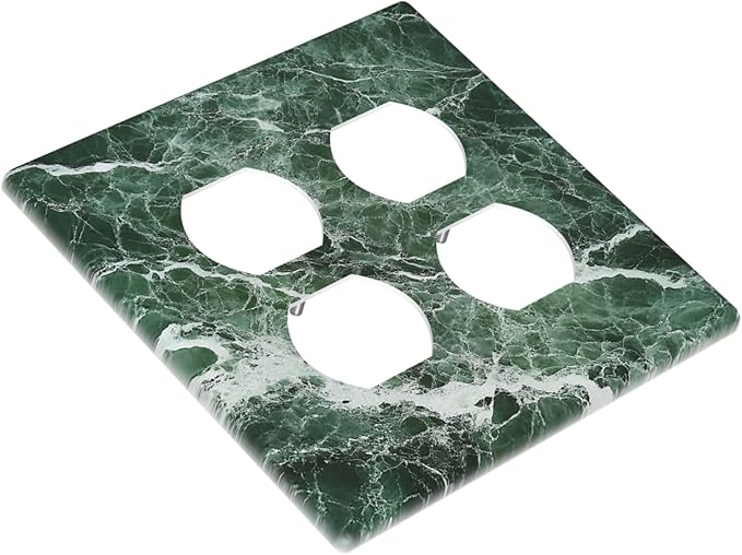 Outlet Covers Forest Marble Dark Green With White Vein 2 Gang Double Duplex Decorative Light Switch Covers Electrical Wallplates Socket Faceplate For Bathroom Kitchen Decor