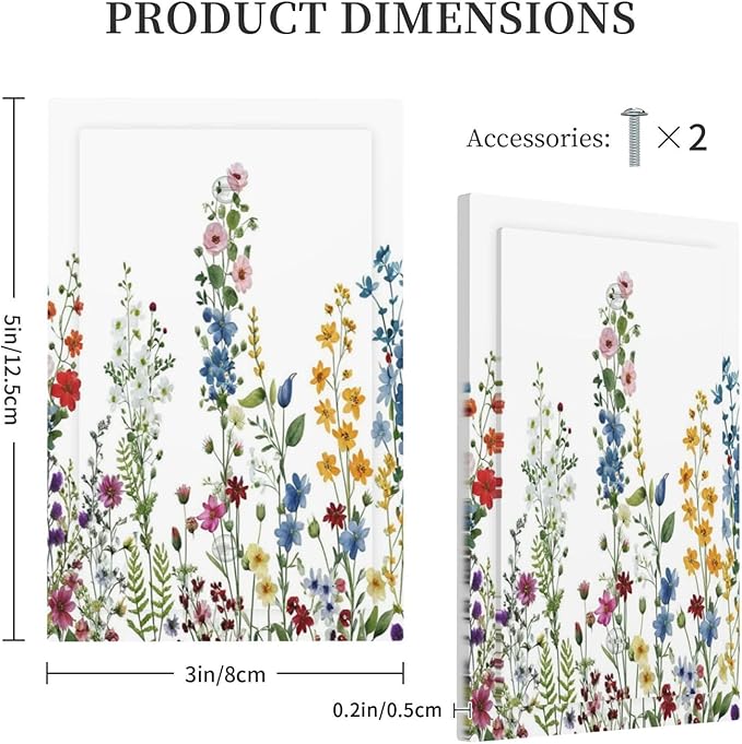 Decorative Light Switch Cover Colorful Wildflowers Plants Flowers on White Background Wall Plate Cover 1 Gang Blank No Device Outlet Covers Electrical Switchplate for Bathroom Home Decor