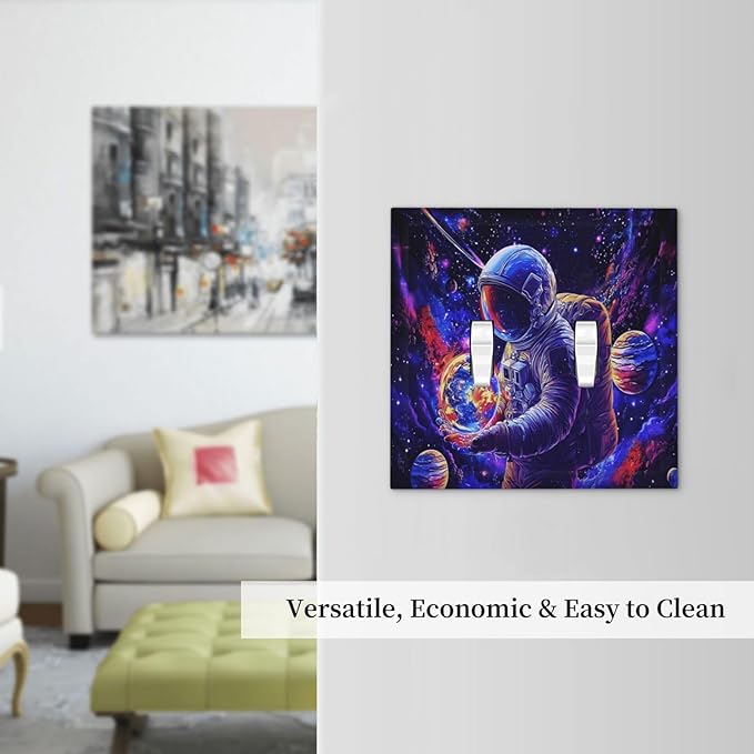 Astronaut Space Cool Galaxy Planet Decorative Switch Plates 2 Gang Double Toggle Outlet Light Switch Cover Wall Plate Electrical Faceplate for Kids Room Nursery Decor