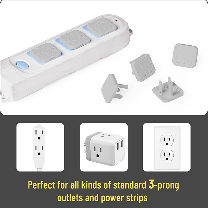 Bates- Electrical Outlet Covers Baby Proofing, 10 Pack, Gray, ABS Plastic, 3-Prong Safety Plug Covers with Hidden U-Ring Design, Childproof Electrical Outlet Protectors for Home & Office