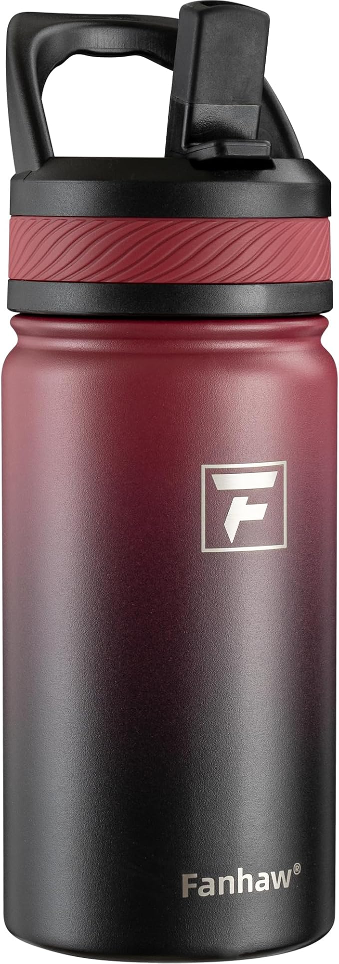 Fanhaw 14 Oz Kids Insulated Water Bottle with Straw Lid – Stainless Steel Double Wall Vacuum, Leak-Proof, BPA-Free Water Bottles for School Boys & Girls(Red Black)