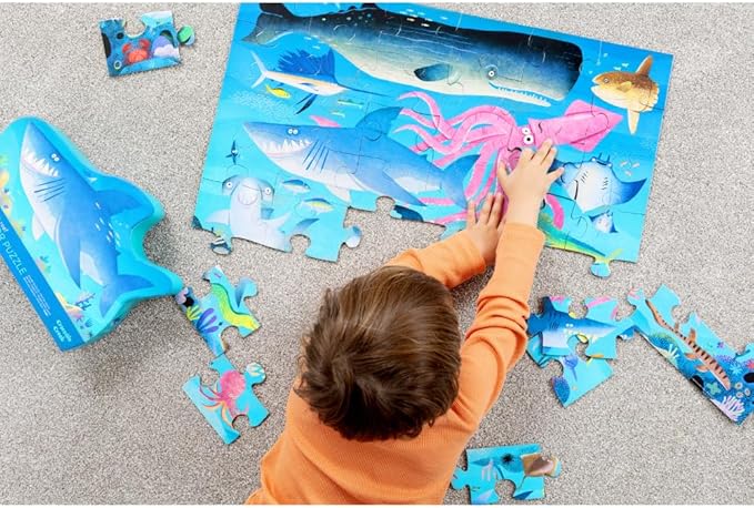 Crocodile Creek 36-Piece Jigsaw Floor Puzzle - Shark Reef - for Kids Ages 3-5 - Heavy-Duty Shaped Box for Storage - 24" W x 18" H Finished