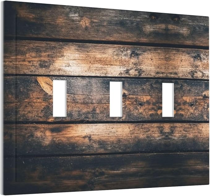 Decorative Switch Plates Brown Vintage Wooden Board Rustic Wood 3 Gang Wall Plate Triple Toggle Light Switch Cover Faceplate Electrical Wall Panels For Farmhouse Cabin Decor