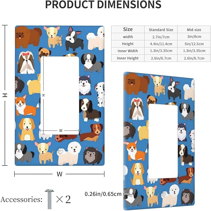 Cute Animal Dogs Puppy Decorative Outlet Cover Single Rocker Light Switch Plate Cover Electricity Receptacles Plates For Home Kitchen Living Bedroom 4.6 * 2.8