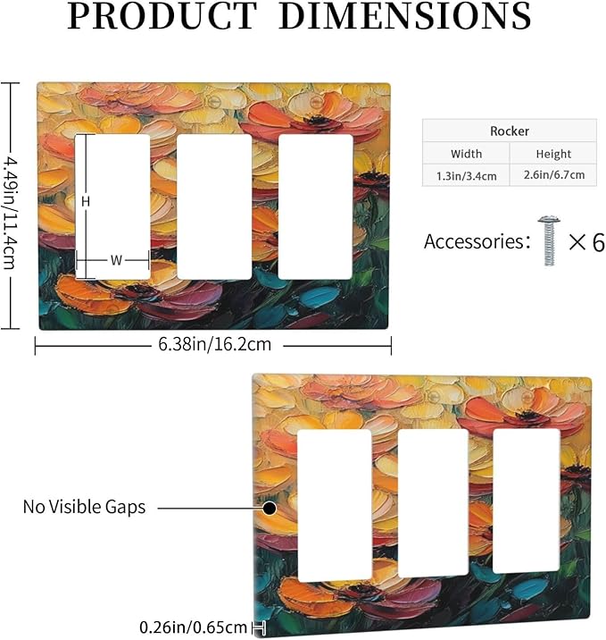 Decorative Art Light Switch Covers Color Flower Blaze 3 Gang Triple Rocker Outlet Switch plate GFCI Faceplate GFCI for Home Decor