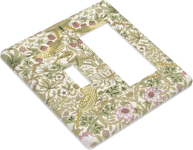 William Morris Vintage Strawberry Bird Botanical Outlet Covers 1 Toggle 1 Rocker Combination Decorative Wall Plate Electrical Switch Plates Light Switch Cover Plate for Farmhouse Home Decor