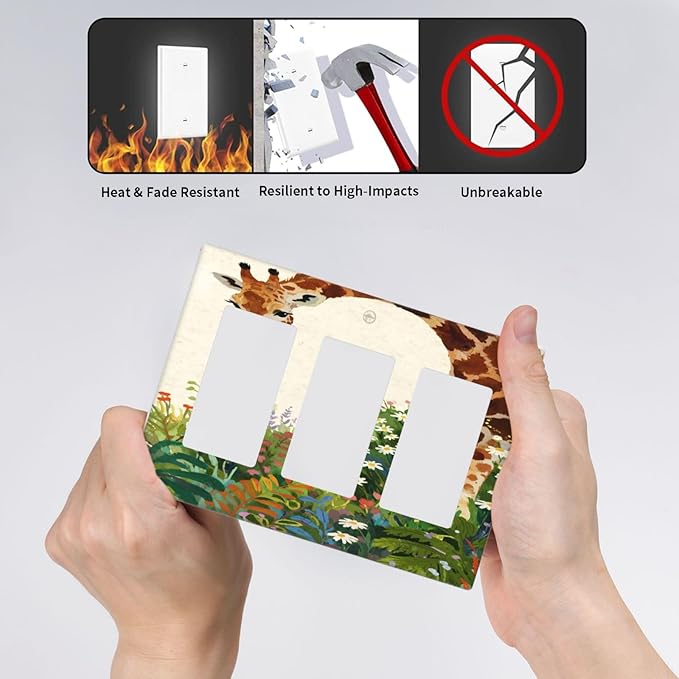 Giraffe Triple Rocker Wall Plate Decorative 3 Gang Light Switch Covers Electrical Switchplate Home Decorate Faceplat for Bathroom Bedroom Kitchen Room 4.5 x 6.38 Inch