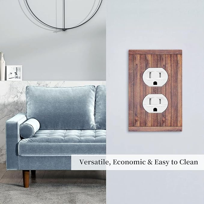 Decorative Outlet Covers with Wood Texture Rustic Vertical Planks Brown Design 1 Gang Duplex Light Switch Cover Plate Unique Wall Plates Switchplate Cover Vintage Aesthetic Kitchen/Bedroom