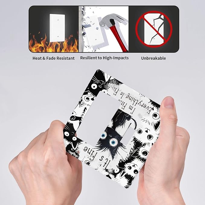 Funny Black Cat Inspirational Quotes Patterns Outlet Covers 1 Toggle 1 Rocker Combination Decorative Wall Plate Electrical Switch Plates Light Switch Cover Plate for Kids Room Nursery Decor