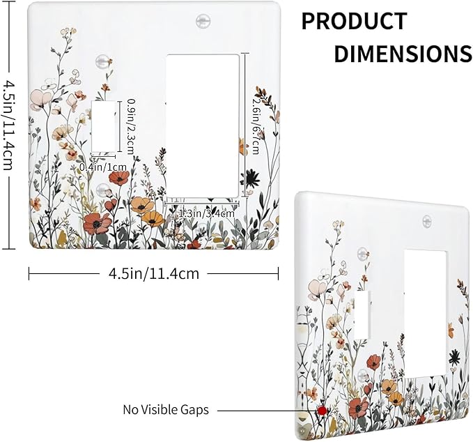 Outlet Covers Vintage Wildflower Colorful Plants Floral 1 Toggle 1 Rocker Combination Decorative Wall Plate Electrical Switch Plates Light Switch Cover Plate For Bed Room Living Room