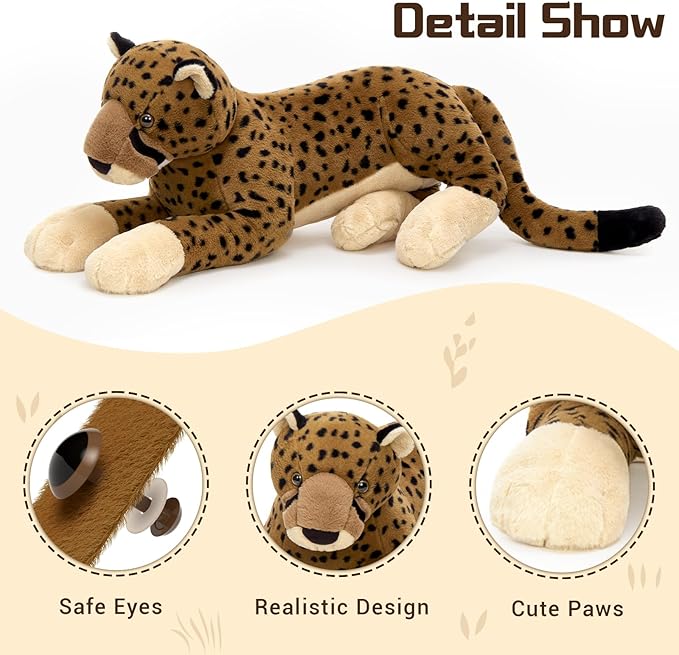 MaoGoLan Large Cheetah Stuffed Animal, Giant Cheetah Plush Toy for Girl Boy, Ridable Stuffy Leopard for Kid, Stuffed Leopard Plush Pillow for Valentines Birthday Gifts Baby Shower Party Favor 53 inch