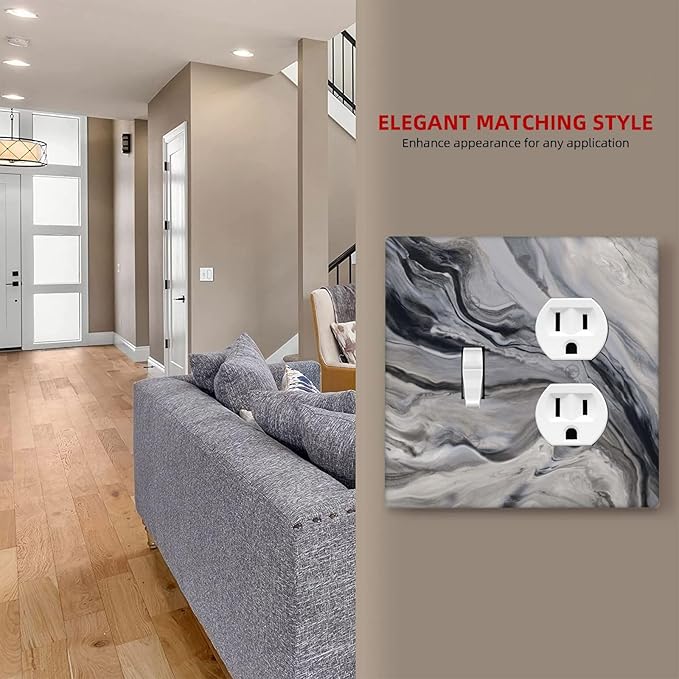 Grey And White Marble Abstract Art Print Wallplates 1 Toggle 1 Duplex Switch Plate Electrical GFCI Faceplate Decorative Light Switch Covers for Bathroom Kitchen Decor