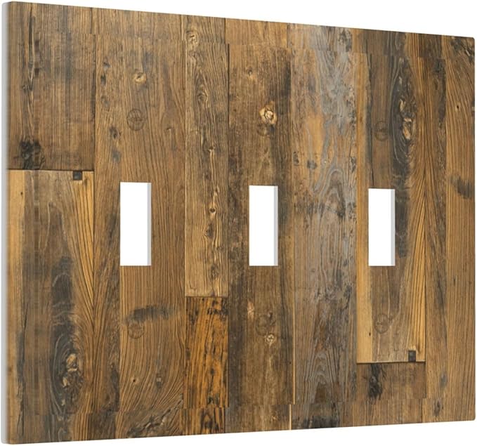 Brown Wood Vintage Rustic Old Board Decorative Switch Plates 3 Gang Wall Plate Triple Toggle Light Switch Cover Faceplate Electrical Wall Panels for Farmhouse Home Decor
