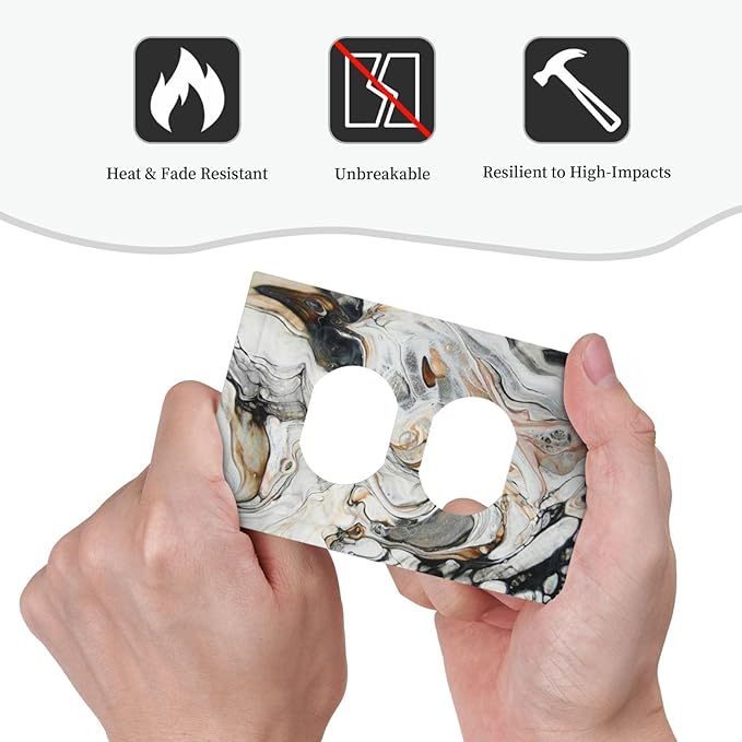 Black Gold Marble Texture Modern Abstract Print Outlet Covers 1 Gang Duplex Light Switch Cover Decorative Switch Plates Electrical Receptacle Faceplate Wall Plate for Bathroom Kitchen Decor