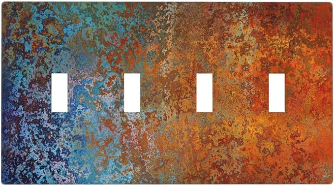 Decorative Switch Plate Covers Vintage Copper Rust 4 Gang Device Light Switch Cover Red Celestial Blue Flatprint Quad Toggle Wall Plate Electrical Faceplate for Kitchen Bathroom Bedroom Home
