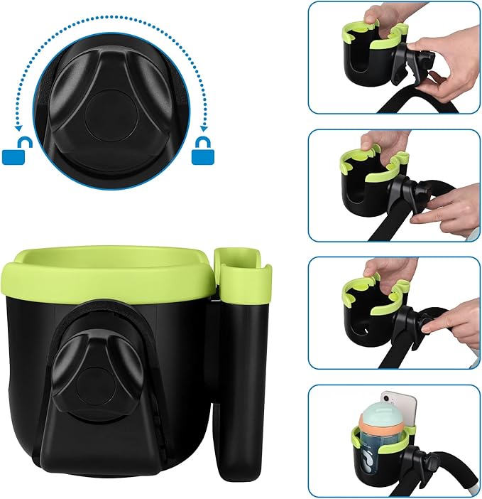 Accmor Stroller Cup Holder with Phone Holder, Bike Cup Holder, Universal Cup Holder for Uppababy Nuna Doona Strollers, 2-in-1 Cup Phone Holder for Stroller Bike Accessory