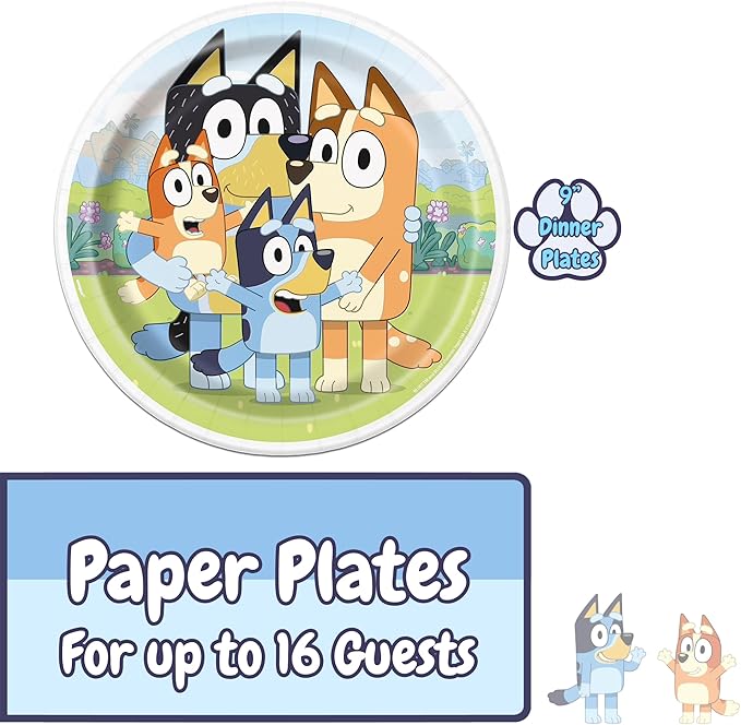Unique Bluey Party Supplies | Tableware Essentials | Serves 16 | Officially Licensed | Plates, Napkins, And Cups | Birthday Tableware For Kids, Quick Setup, Easy Cleanup