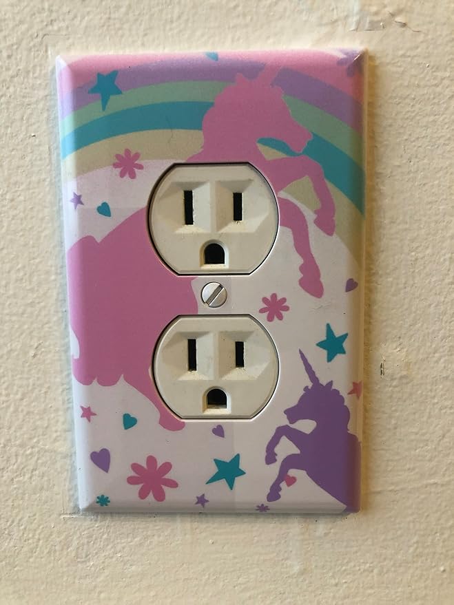 Girls Room Decor Light Switch Cover Plate Kids Room, Decorative Wall Accent for Baby Nursery, Teen Toddler Bedroom Bathroom Playroom (Pastel Unicorn Outlet)