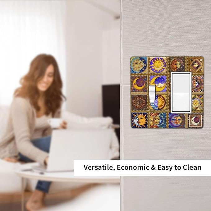 Mexican Talavera Tiles Star Pattern Celestials Theme Print Outlet Covers 1 Toggle 1 Rocker Combination Decorative Wall Plate Electrical Switch Plates Light Switch Cover Plate for Kitchen Home Decor