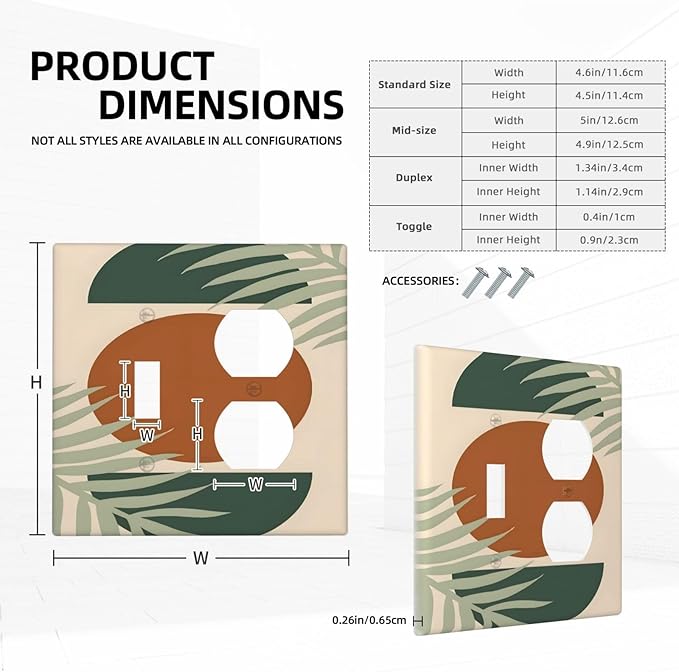 Outlet Covers Vintage Boho Sun Leaf 2 Gang Decorative Switch Plates 1 Toggle Duplex Combo Light Switch Cover GFCI Electrical Wall Plates for Bathroom Bedroom Decor