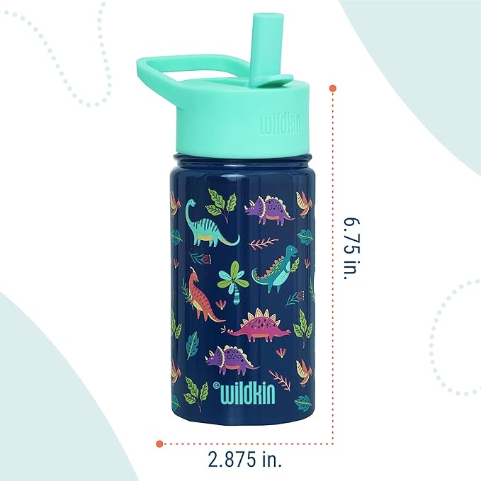 Wildkin Kids 14oz Stainless Steel Water Bottle – BPA-Free, Leakproof, Insulated, Easy-Clean - Dino Pals