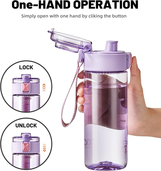 TKK Sports Water Bottle, 17oz Tritan Kid Jug with Leak Proof Lid & Handle Strap & Built-In Infuser - BPA-Free, Easy-Clean Design for Gym, Office & Outdoor Travel, Purple