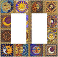 Mexican Talavera Tiles Star Pattern Celestials Theme Print Decorative Outlet Covers 2 Gang Double GFCI Rocker Electrical Wall Panels Light Switch Cover Plate for Kitchen Home Decor
