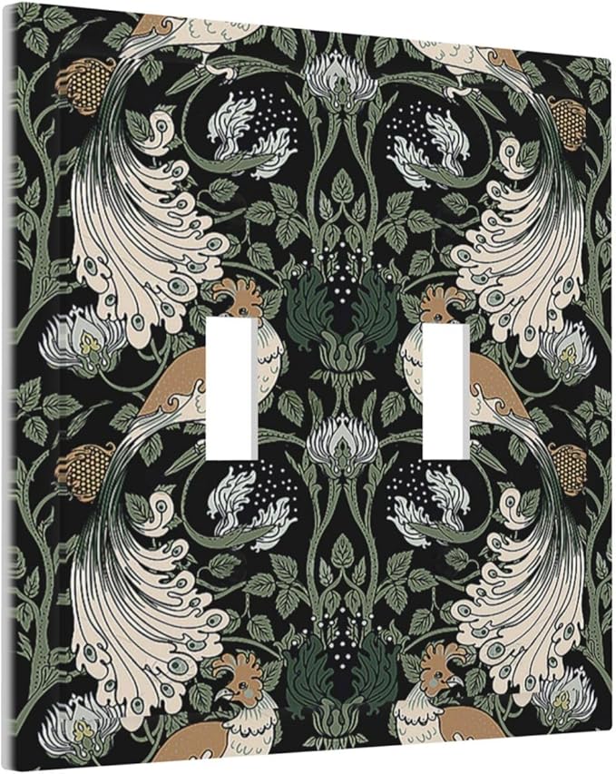 Decorative Switch Plates William Morris Vintage Floral Plants And Birds 2 Gang Double Toggle Wall Plate Outlet Light Switch Cover Electrical Faceplate for Bedroom Home Decor
