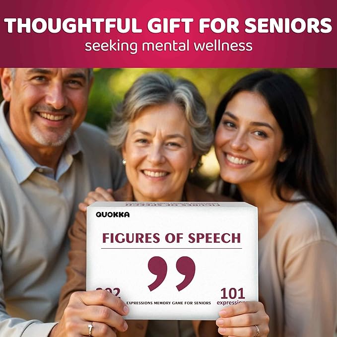 QUOKKA Elderly Memory Games for Seniors – 202 Cards for Alzheimer's or Dementia Activities – Expression Brain Card Games for Seniors with Dementia – 2 Levels, Visual Clues, Premium Gift Box
