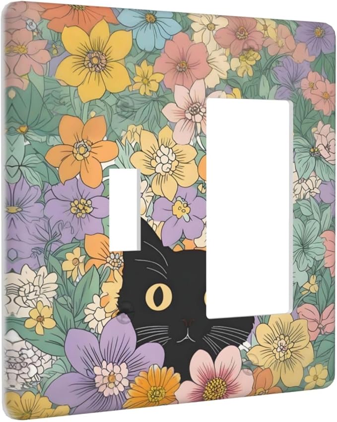 Outlet Covers Funny Cute Cartoon Cat Floral Colorful Flower 1 Toggle 1 Rocker Combination Decorative Wall Plate Electrical Switch Plates Light Switch Cover Plate For Kids Room Nursery