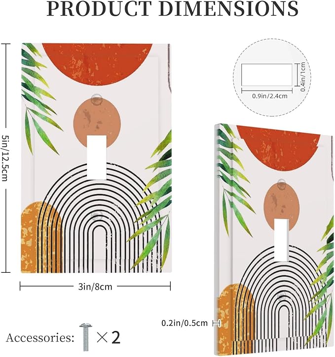 Orange Abstract Boho Mid Century Decorative Light Switch Cover Bohemian Geometric Sun Minimalist Arch Leaf 1-Gang Single Toggle Wall Plate Electrical Device Outlet Switch Faceplate Cover Jumbo Size