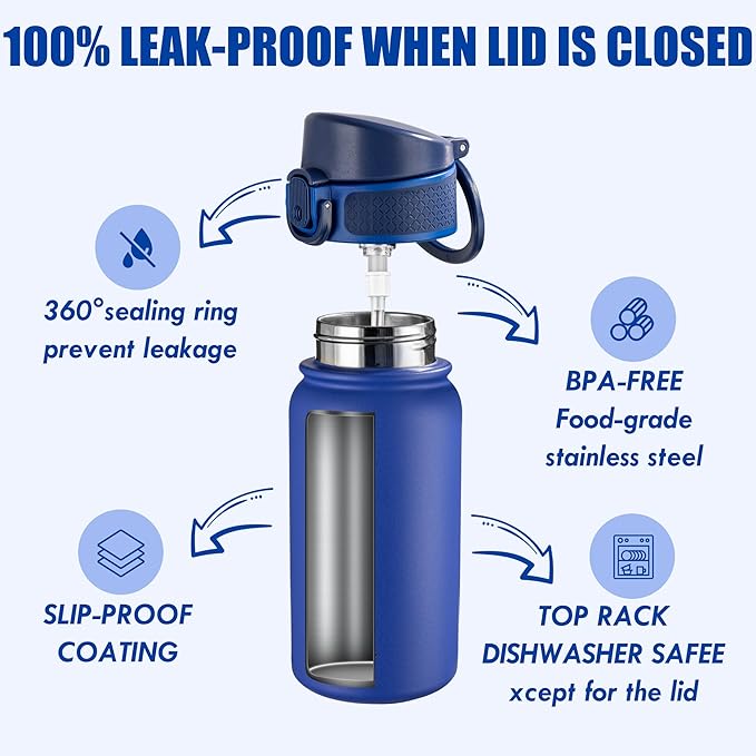 OLDLEY 12oz Kids Water Bottle, Stainless Steel Insulated Water Bottle For Kids, With Straws Leak-proof, Kids Water Bottles For School Boys Girls,Klein Blue