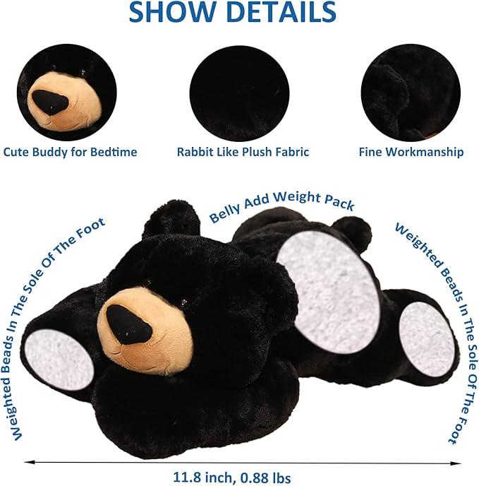 Weighted Stuffed Animals, Weighted Bear Stuffed Animal Toy Cute Black Bear Plush Pillow Weighted Plush Animals Toy, 11.8"