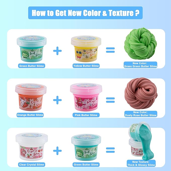 12 x 80 mL Big Slime Kit, 32 FL OZ Slime Includes 6 Butter & 6 Clear Crystal Slimes, 38 Pcs Slimes Pack with Charms & Jelly Cube Add-ins, Party Favors for Kids