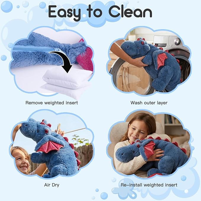 ARELUX Giant Weighted Winged Dragon Plush Toy - 35.4" 5lbs Soft Stuffed Animal for Comfort, Pterosaur Plushie Fuzzy Dinosaur Pillow Plushies Cuddly Removable and Washable Blue