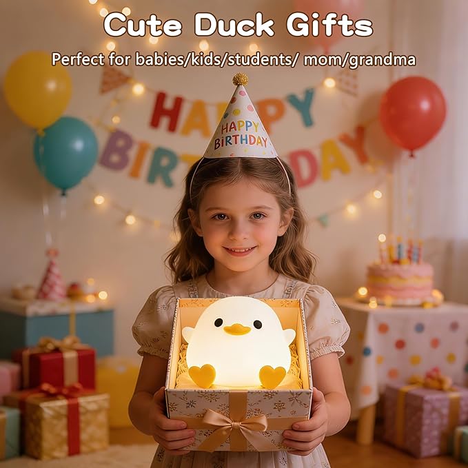 FAMIDUO Duck Night Light, Cute DoDo Duck Lamp, Squishy Silicone Dimmable Bedside Light for Baby Kids Nursery with Timer, Rechargeable Touch Nightlight for Boys Girls Room Decor, Mother‘s Day Gift