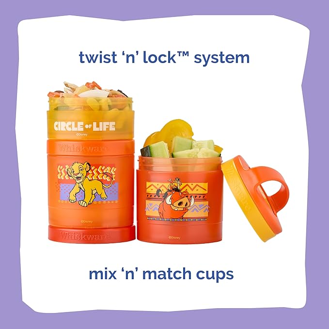 Whiskware Disney Lion King Simba and Friends Stackable Snack Containers for Babies, Toddlers, and Kids, 3 Stackable Snack Cups for School and Travel, Cupholder Friendly, Circle Of Life!