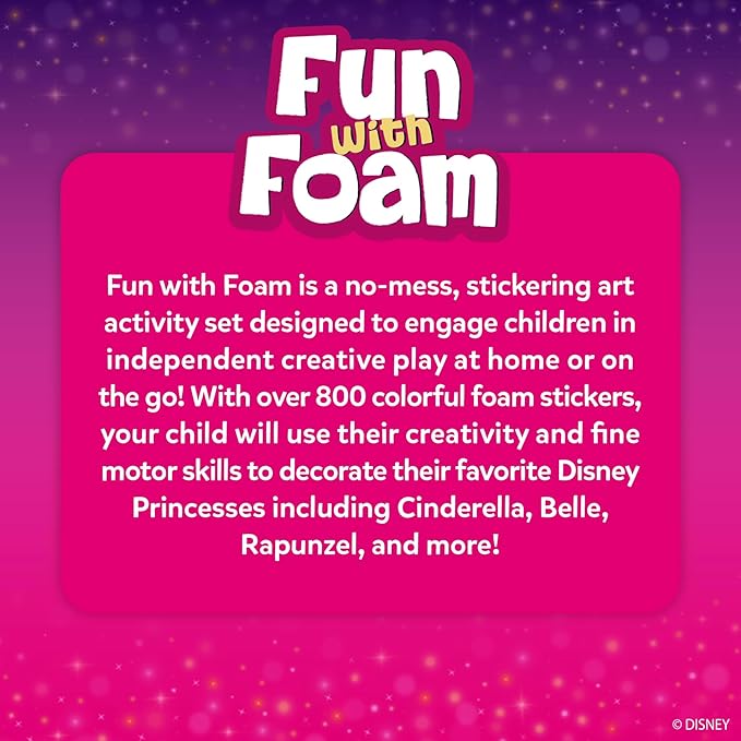 Skillmatics Foam Sticker Art – Disney Princess, 800+ 3D Foam Stickers, Mess-Free Fun for Kids, DIY Felt Craft Kits, Gifts for Fans of Cinderella, Belle, Rapunzel, Ages 3, 4, 5, 6, 7