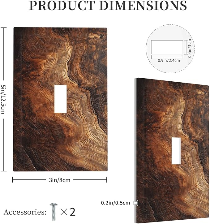 Natural Wood Grain Texture Old Tree Trunk Print Decorative Light Switch Cover 1 Gang Single Toggle Device Electrical Faceplate Switchplates Decorator Outlet Wall Plate for Farmhouse Home Decor