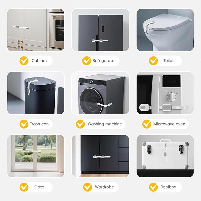 8 Packs Cabinet Locks Baby Proofing, Child Proof Cabinet Locks with 3M Adhesive, No-Drill Child Safety Cabinet Lock, Flexible for Drawer, Door, Fridge, Trashcan, Toilet Seat, Pantry