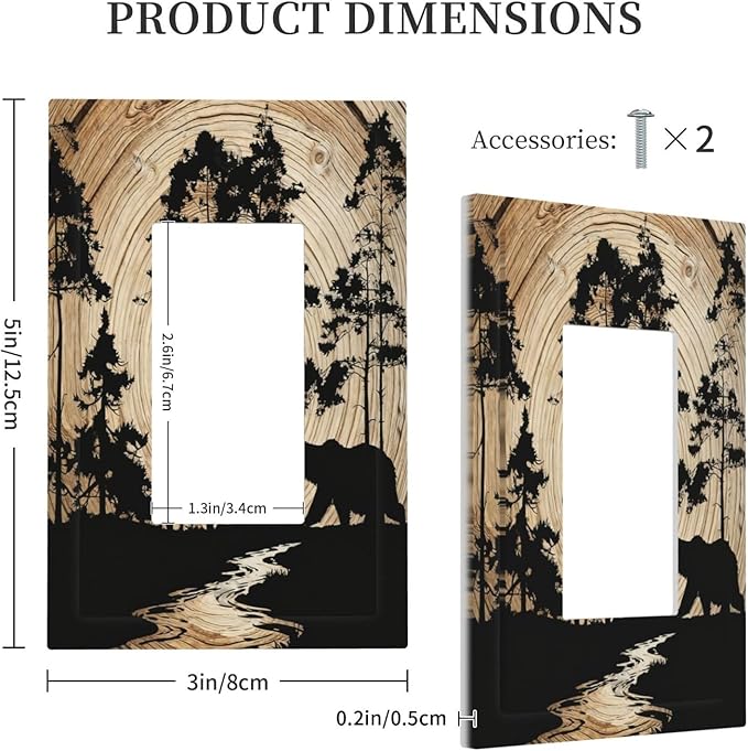 Rustic Forest Antler Black Bear Deer Silhouettes Decorative Outlet Covers 1 Gang Single Rocker Light Switch Cover Plate Wall Plates GFCI Faceplate for Farmhouse Home Decor