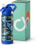 Choco Mocha Kids Water Bottle For School, Kids Insulated Dinosaurs Water Bottle Stainless Steel for Boys,18Oz Blue