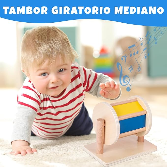 Montessori Baby Toys Play Kit Montessori Mirror Peekaboo Knob Puzzle, Medium Spinning Drum and Rainbow Fabric Ball Kit Toys for6-12Months Toddlers (Play Kit 3)