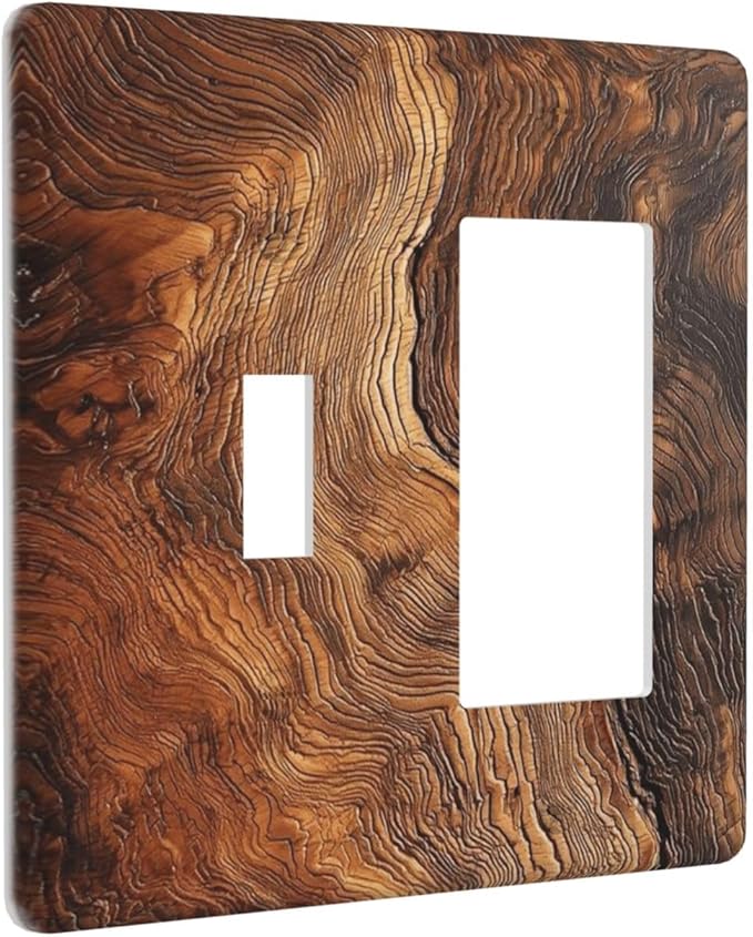 Natural Wood Grain Texture Old Tree Trunk Print Outlet Covers 1 Toggle 1 Rocker Combination Decorative Wall Plate Electrical Switch Plates Light Switch Cover Plate for Farmhouse Home Decor