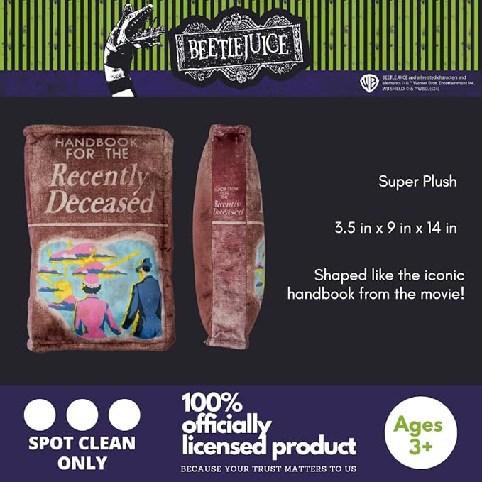 Beetlejuice For The Recently Deceased Book Bedding Super Soft Plush Decorative Throw Pillow, 14 in X 9 in, (Officially Licensed Product) By Franco Collectibles