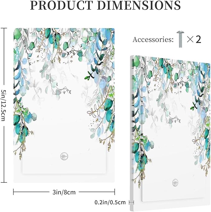 Decorative Light Switch Plate Covers Bohemian Green Eucalyptus Leaf Pine Leaves 1 Gang No Device Switch Cover Plate Single Blank Wall Plate Switchplate Electrical Faceplate