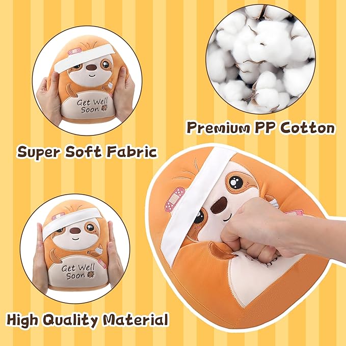 Get Well Soon Sloth Plush - Get Well Soon Stuffed Animal Healing Gift for Recovery, Sympathy and Cheerful Pillow Plush, 9 Inch