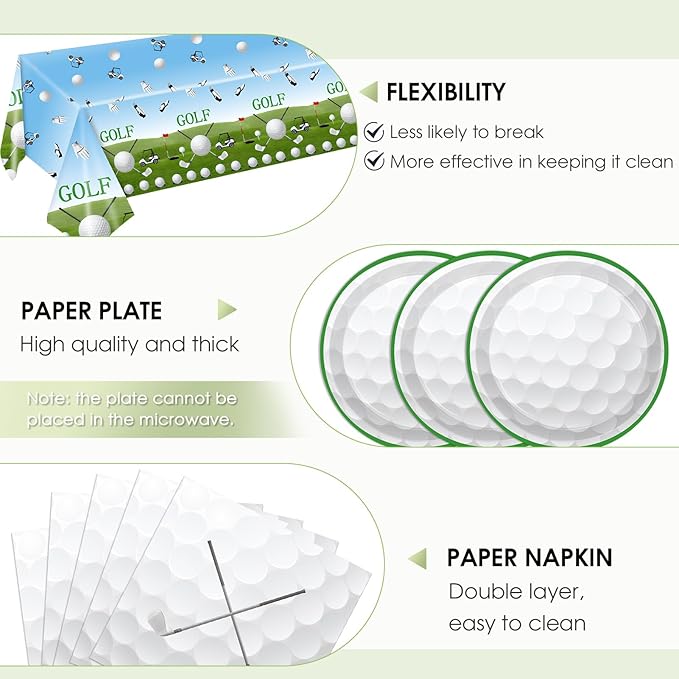 41PCS Golf Party Decorations Golf Sport Themed Party Supplies Include Golf Plates and Napkins Set,Plastic Tablecloth for Birthday Baby Shower Retirement Party,Serve 20