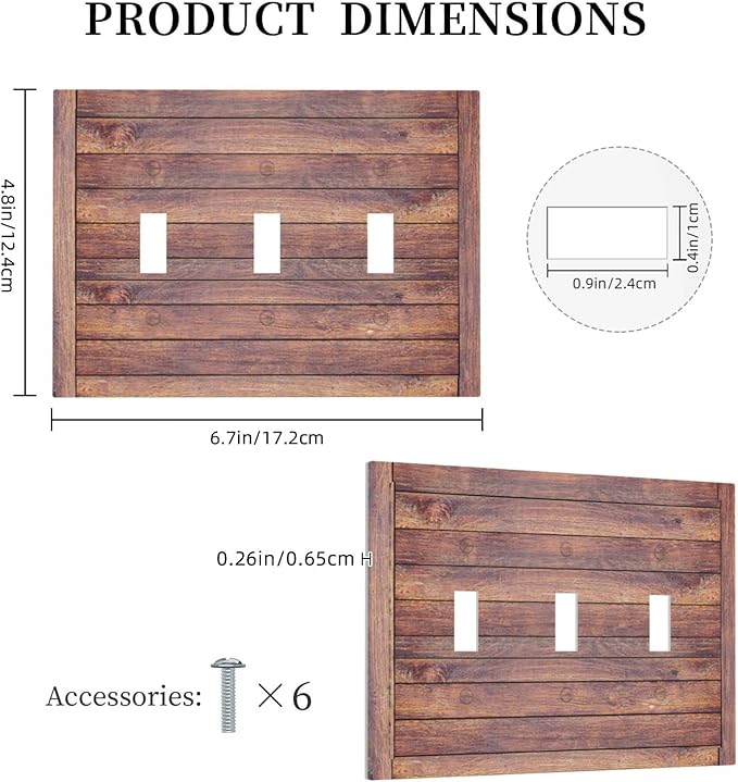 Decorative Switch Plate Cover with Wood Texture Rustic Vertical Planks Brown Design 3 Gang Artistic Wall Plate Unique Triple Toggle Light Switch Covers for Vintage Aesthetic Kitchen/Bedroom