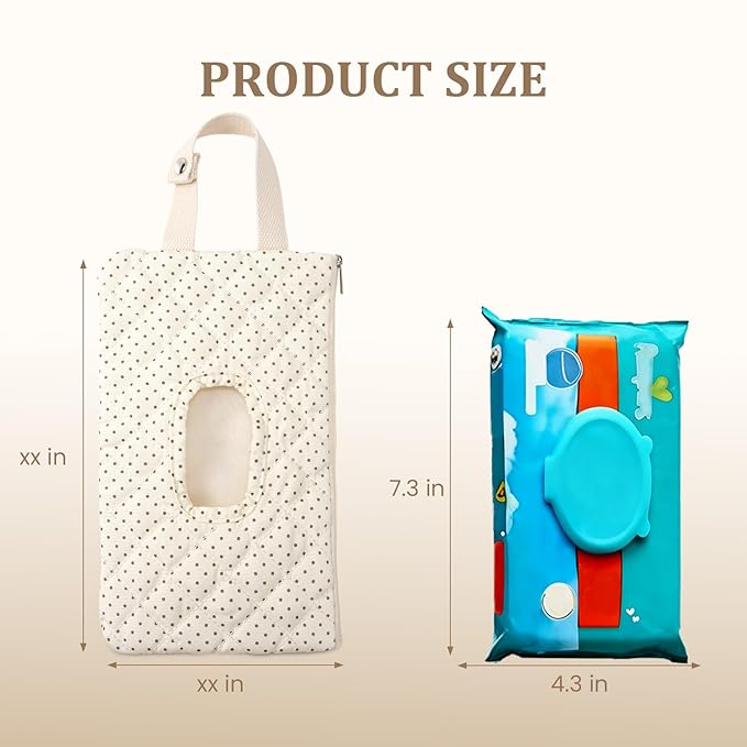 Quilted Baby Diaper and Wipes Pouch Portable Mommy Bag for Stroller Reusable Wipes Pouch with Lanyard for Casual Travel (Polka Dots)